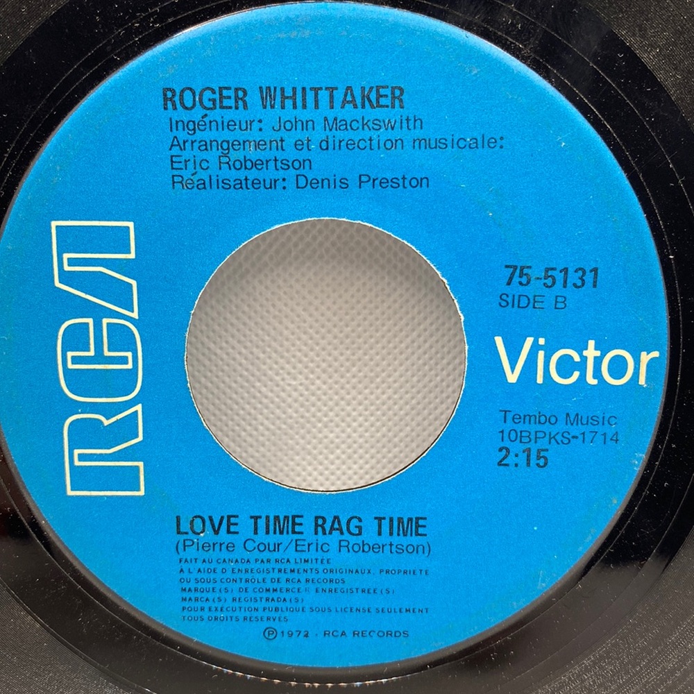 Roger Whittaker L’Ete Mort Ce Soir / Love Time Rag Time Victor Vinyl Record 7”
